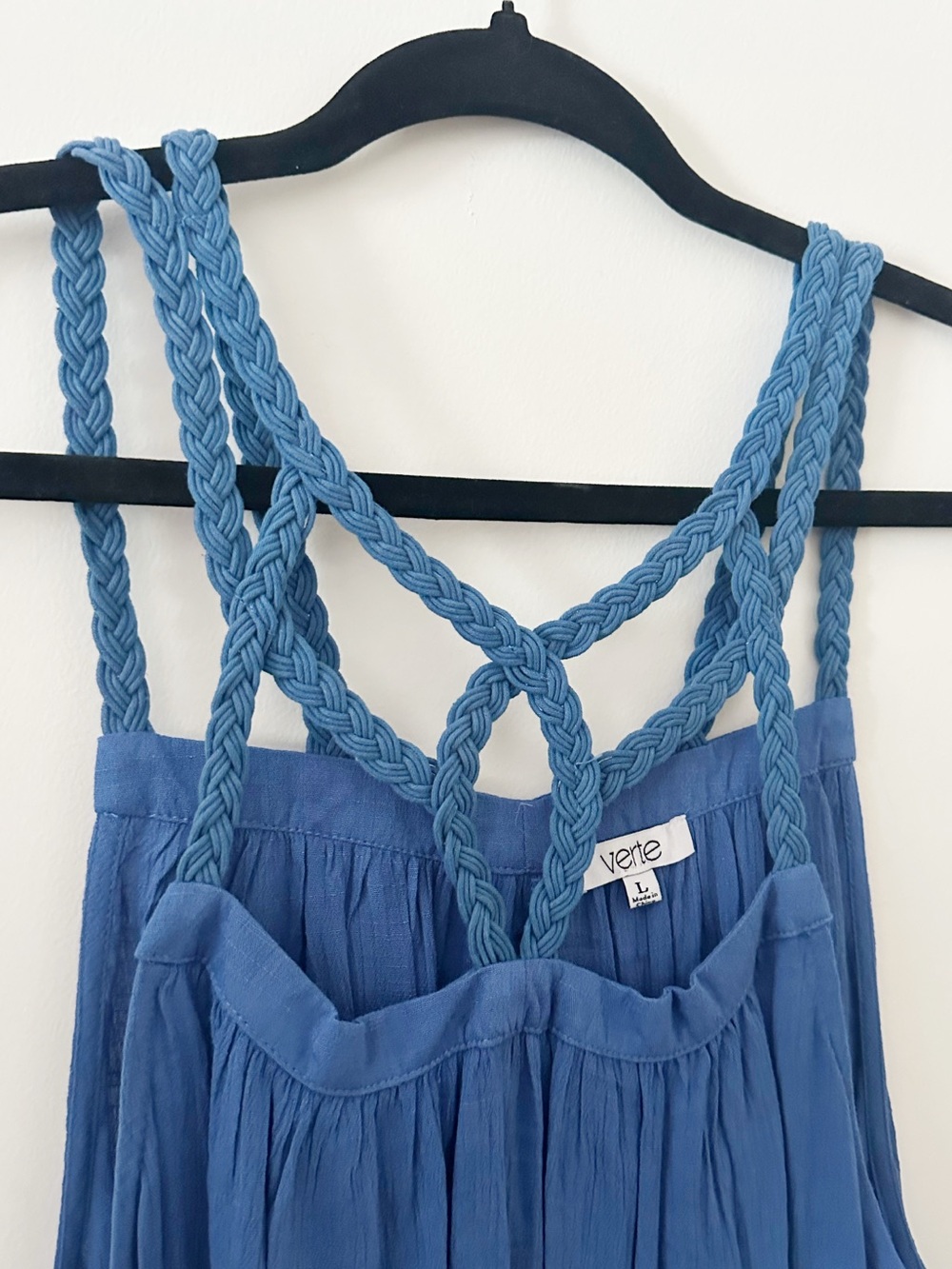 Verte Blue Braided Neckline Tank Top Large